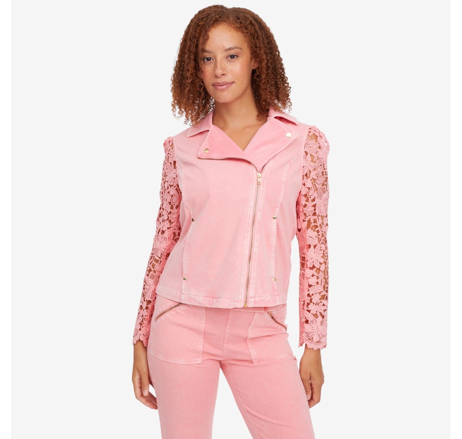 Image 122133_CLPNK.jpg, Product 122-133 / Price $59.99, C Wonder Lace Sleeve Fashion Moto Jacket from C. Wonder on TSC.ca's Fashion department