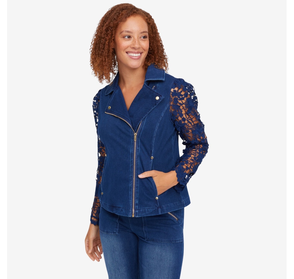 Image 122133_DKW.jpg, Product 122-133 / Price $59.99, C Wonder Lace Sleeve Fashion Moto Jacket from C. Wonder on TSC.ca's Fashion department