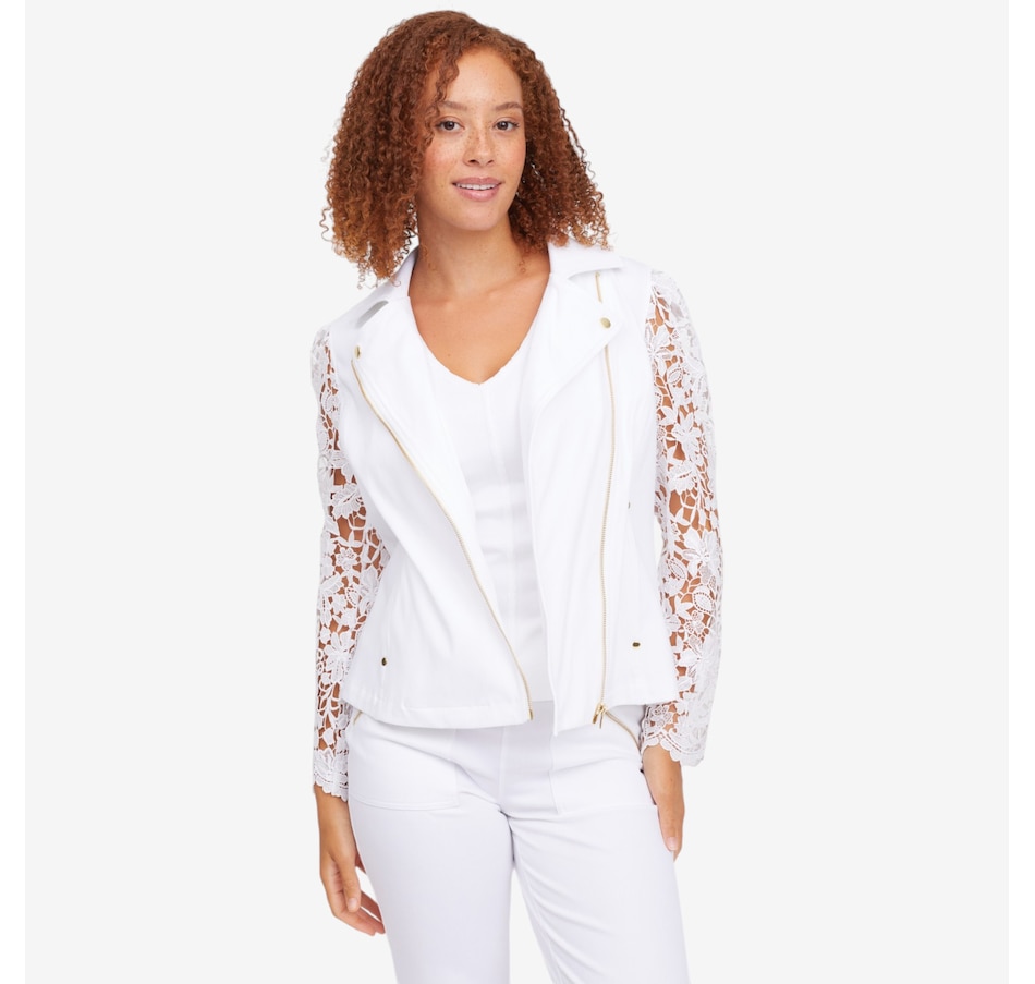 Image 122133_WHT.jpg, Product 122-133 / Price $59.99, C Wonder Lace Sleeve Fashion Moto Jacket from C. Wonder on TSC.ca's Fashion department