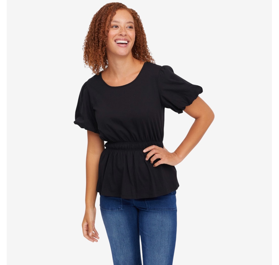 Image 122135_BLK.jpg, Product 122-135 / Price $44.99, C Wonder Gathered Waist Puff Short Sleeve Top from C. Wonder on TSC.ca's Fashion department