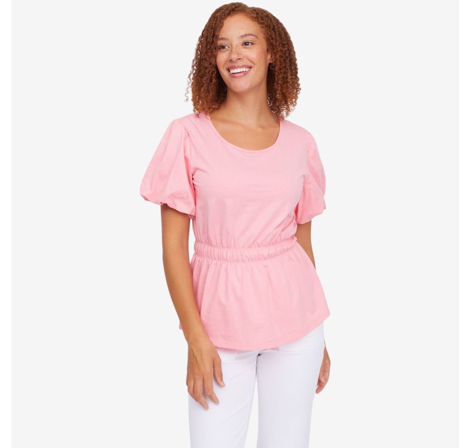 Image 122135_CLPNK.jpg, Product 122-135 / Price $44.99, C Wonder Gathered Waist Puff Short Sleeve Top from C. Wonder on TSC.ca's Fashion department