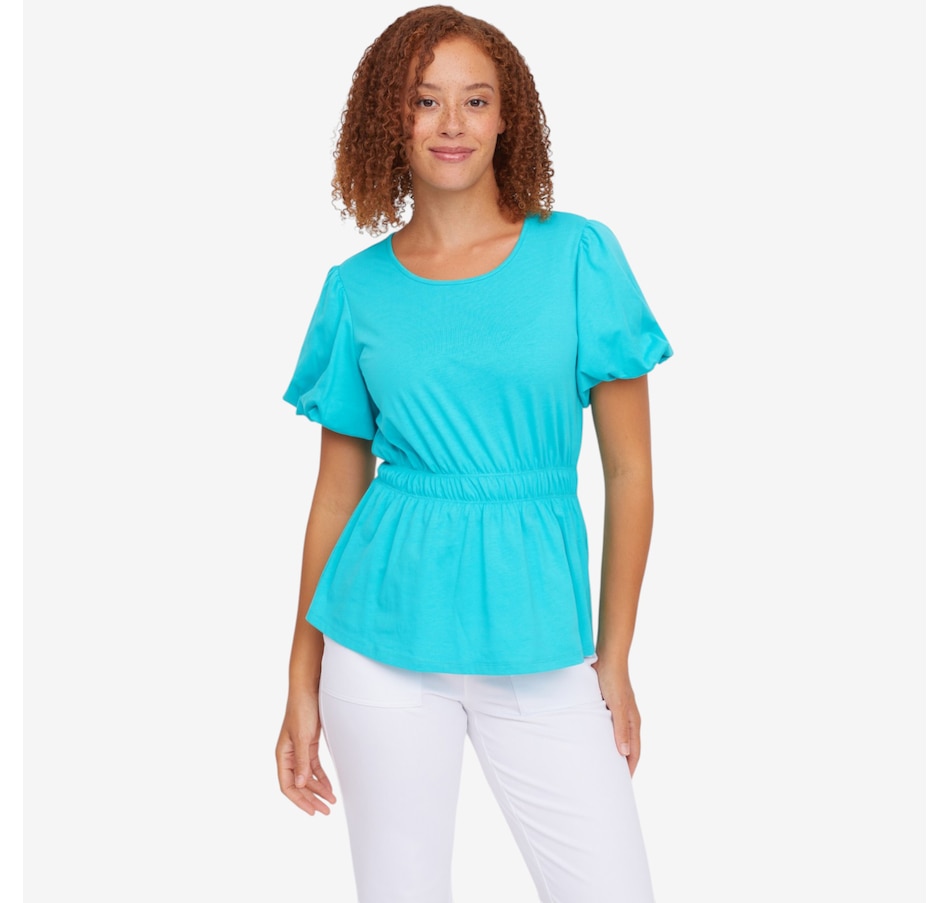 Image 122135_TRQ.jpg, Product 122-135 / Price $44.99, C Wonder Gathered Waist Puff Short Sleeve Top from C. Wonder on TSC.ca's Fashion department