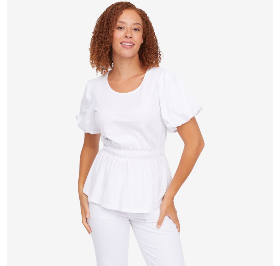 Image 122135_WHT.jpg, Product 122-135 / Price $44.99, C Wonder Gathered Waist Puff Short Sleeve Top from C. Wonder on TSC.ca's Fashion department