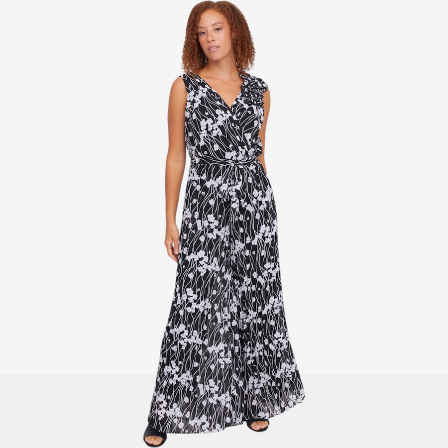 Image 122143_FLO.jpg, Product 122-143 / Price $129.99, C Wonder Plisse Floral Jumpsuit with Gathered Flower Shoulders from C. Wonder on TSC.ca's Fashion department