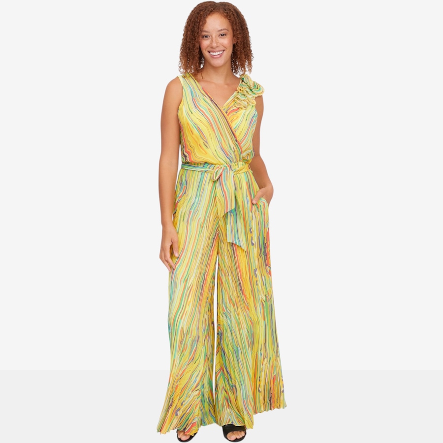 Image 122143_MADSE.jpg, Product 122-143 / Price $129.99, C Wonder Plisse Floral Jumpsuit with Gathered Flower Shoulders from C. Wonder on TSC.ca's Fashion department