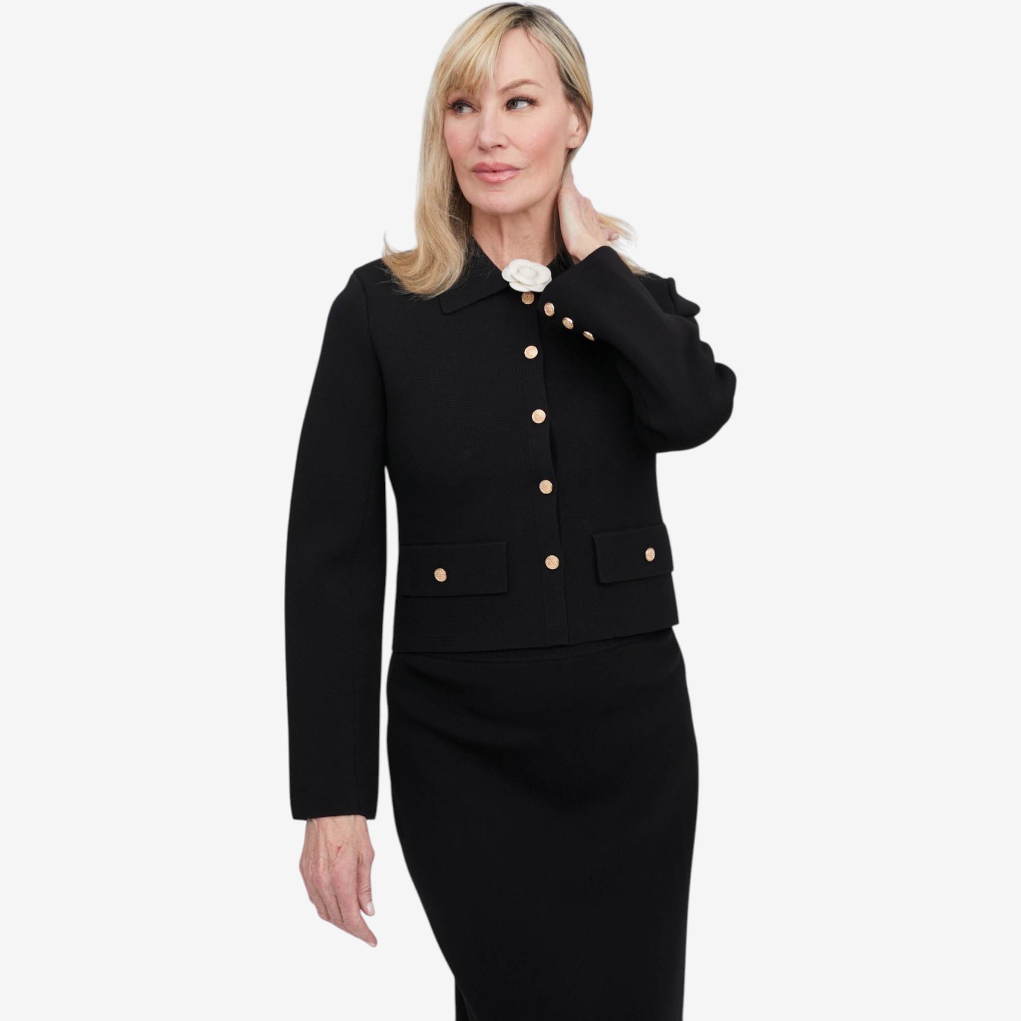 Brian Bailey Double Knit Jacket with Camellia Pin - TSC.ca