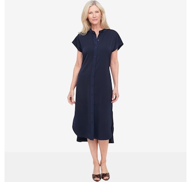 Brian Bailey Andrea Button Front Satin Dress with Tie Belt