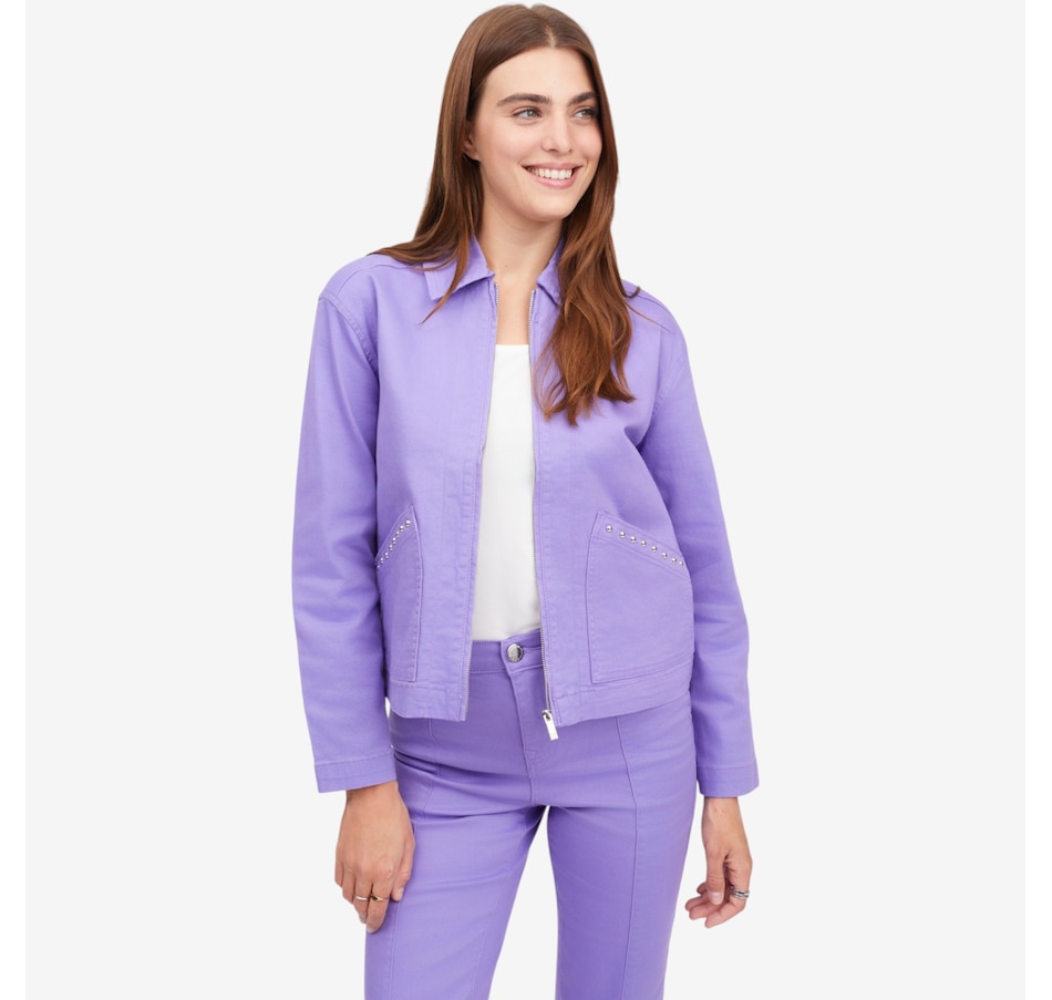 Image 122250_VIO.jpg, Product 122-250 / Price $109.99, Diane Gilman Legacy Stretch Embellished Pocket Zip-Up Jacket from DG2 by Diane Gilman on TSC.ca's Fashion department
