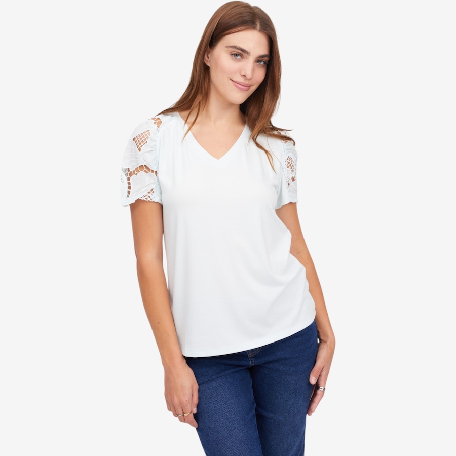 Image 122251_SKY.jpg, Product 122-251 / Price $89.99, Diane Gilman Everyday Jersey Eyelet Ruched Sleeve Tee from DG2 by Diane Gilman on TSC.ca's Fashion department