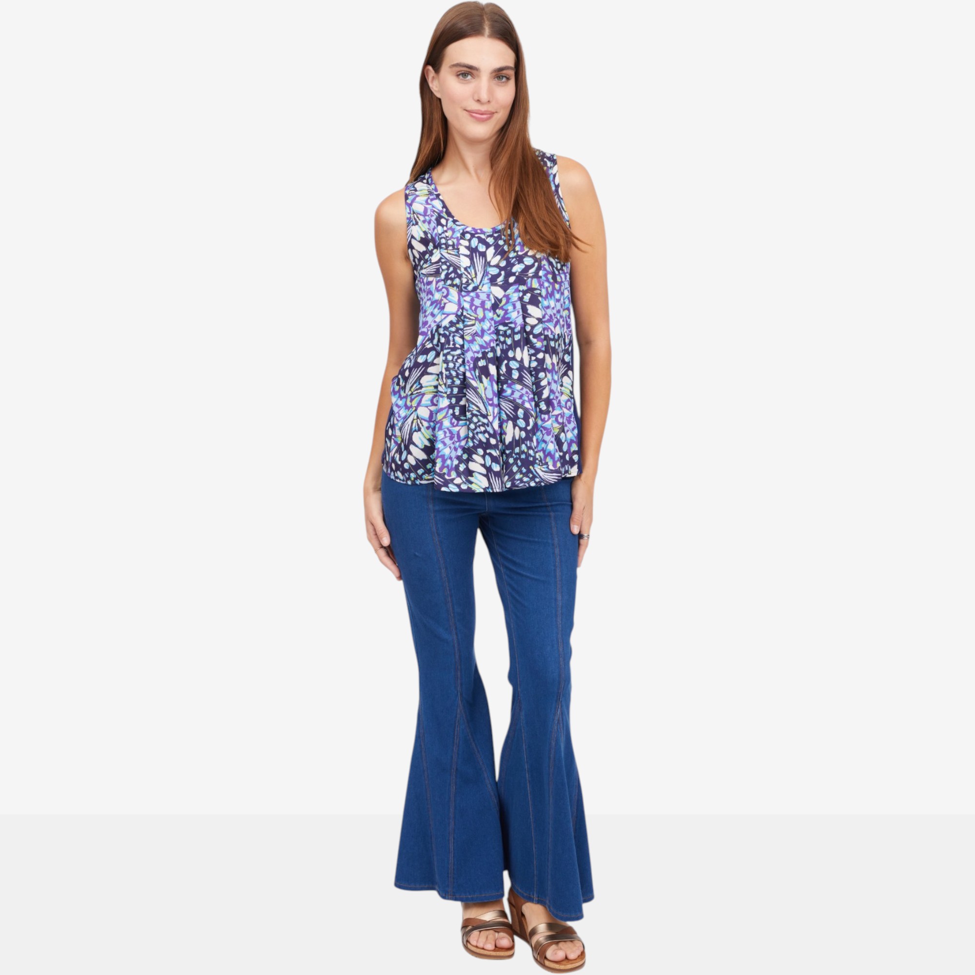 Diane Gilman Mix-Media Pleated Front High-Low Printed Tank - TSC.ca