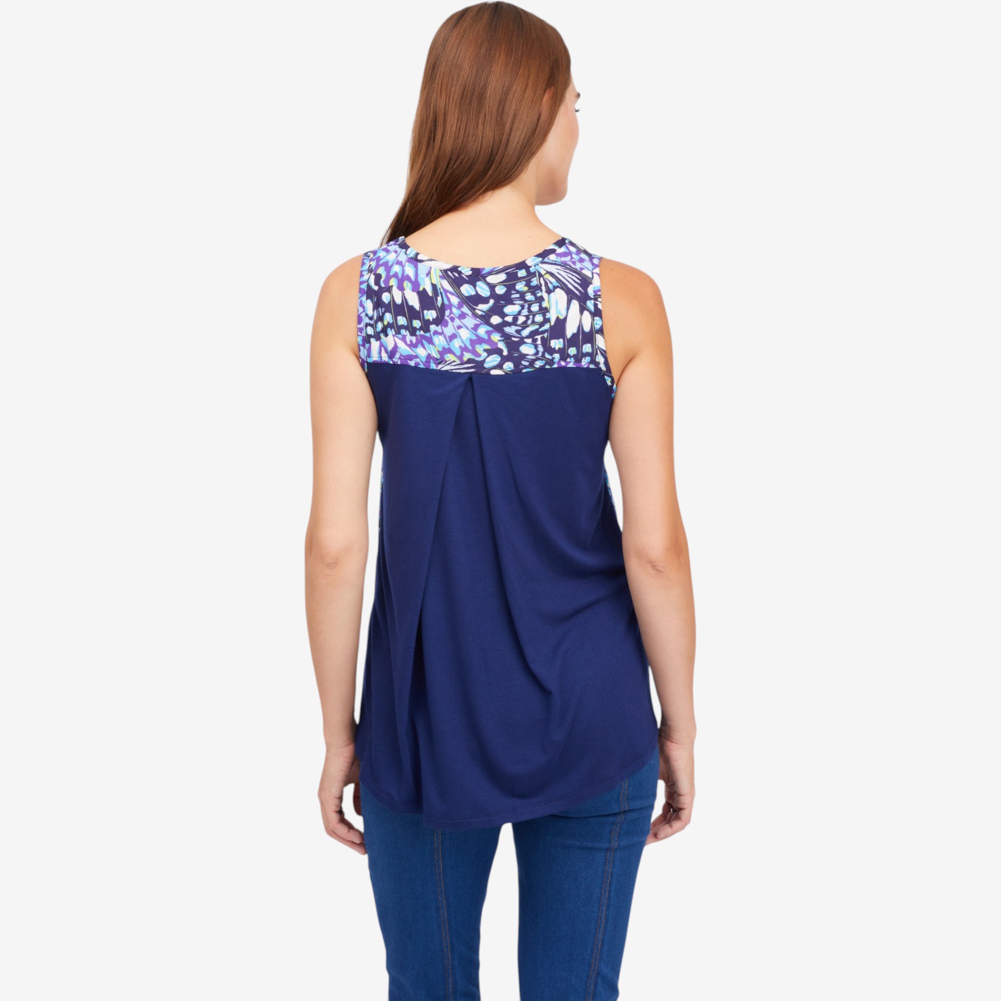 Diane Gilman Mix-Media Pleated Front High-Low Printed Tank - TSC.ca