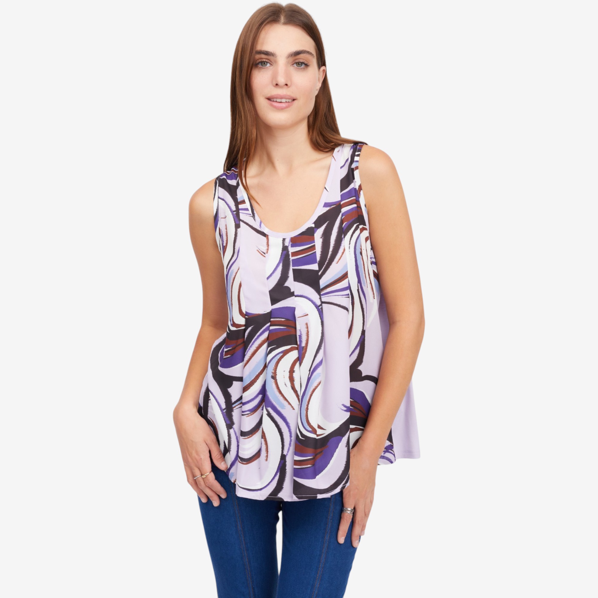 【美品】digne jacquard tank Diane Gilman Mix-Media Pleated Front High-Low Printed Tank - TSC.ca