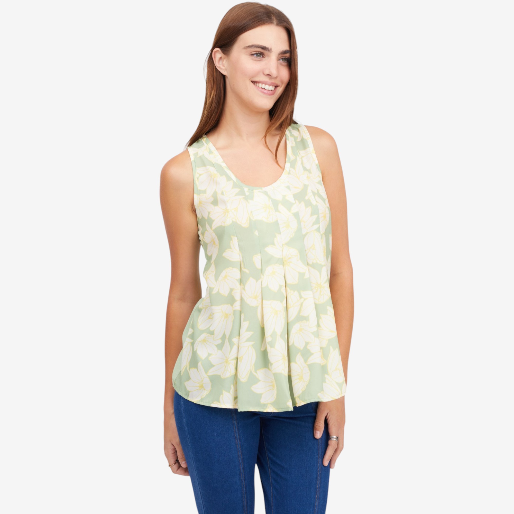 Diane Gilman Mix-Media Pleated Front High-Low Printed Tank - TSC.ca