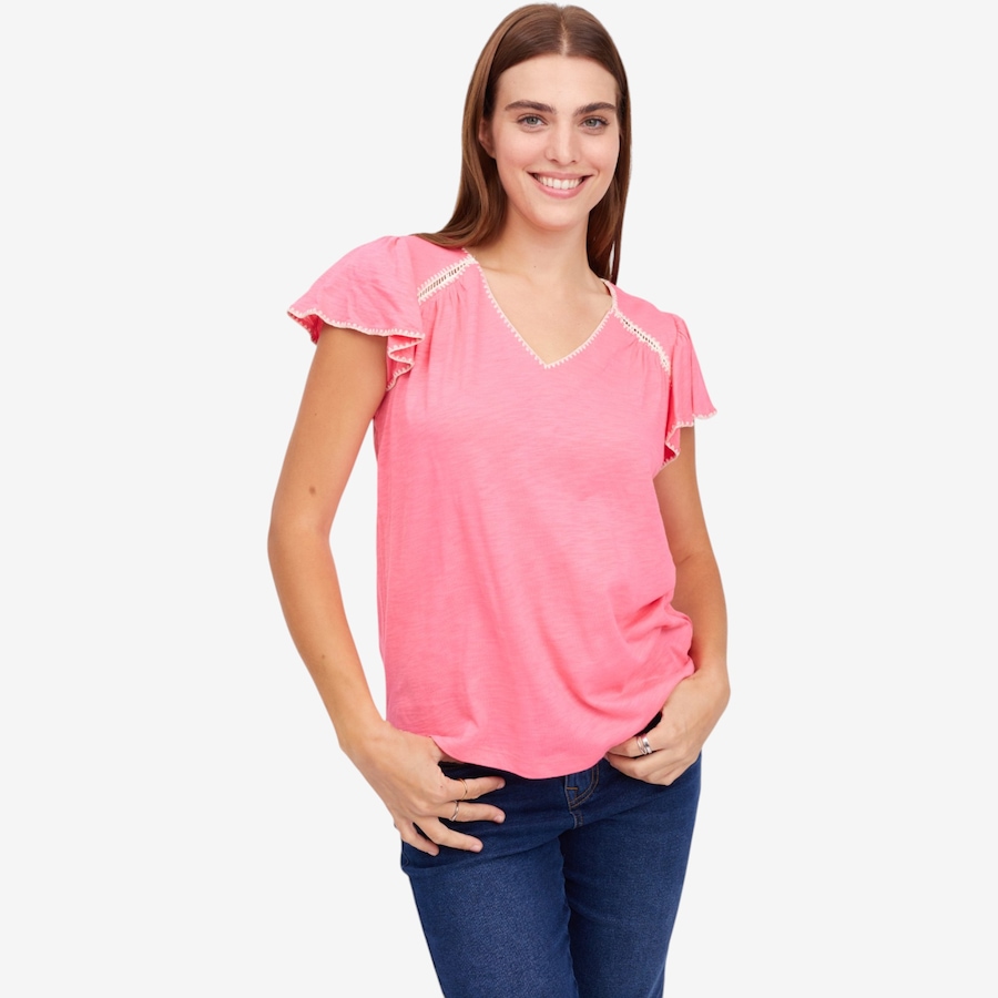 Image 122258_FGO.jpg, Product 122-258 / Price $79.99, Diane Gilman Flutter Sleeve Blanket Stitch Top from DG2 by Diane Gilman on TSC.ca's Fashion department