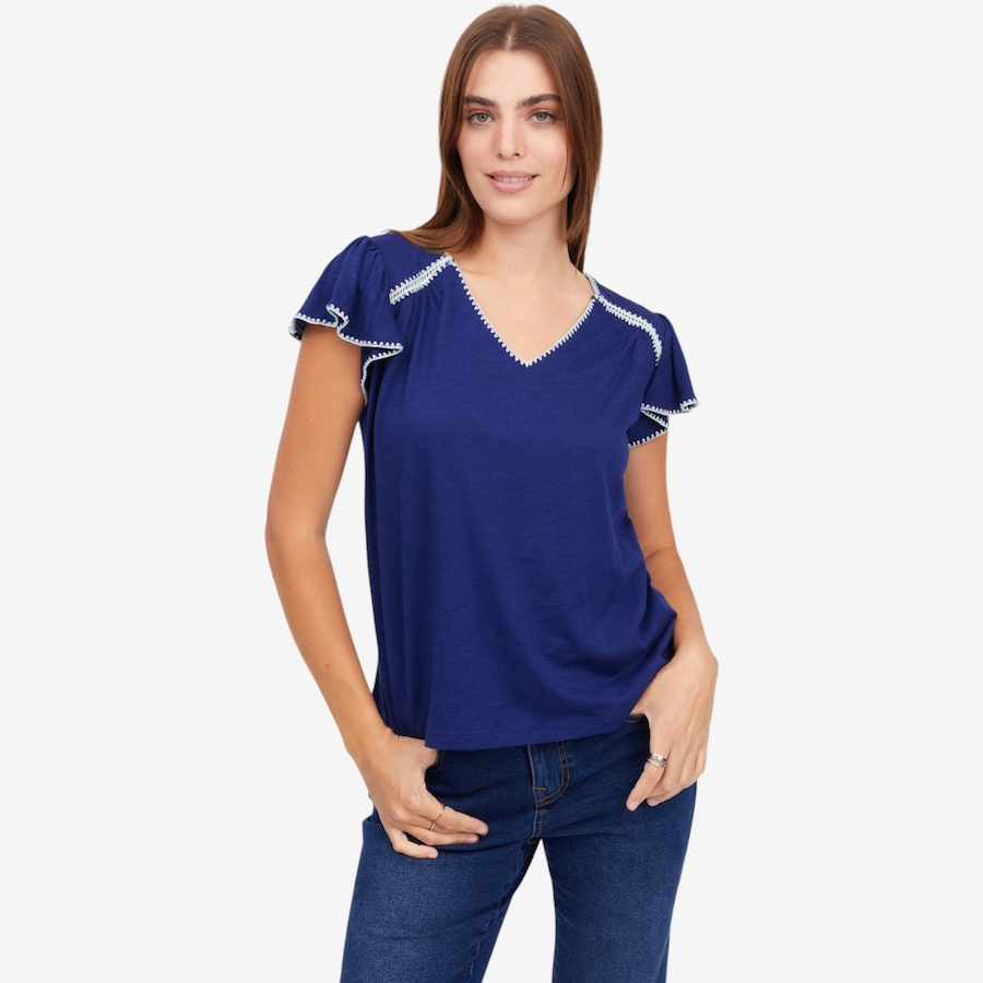 Image 122258_OCN.jpg, Product 122-258 / Price $79.99, Diane Gilman Flutter Sleeve Blanket Stitch Top from DG2 by Diane Gilman on TSC.ca's Fashion department