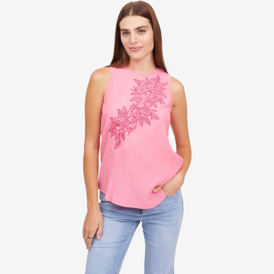 Image 122259_FGO.jpg, Product 122-259 / Price $79.99, Diane Gilman Crinkle Dobby Embroidered Tank from DG2 by Diane Gilman on TSC.ca's Fashion department