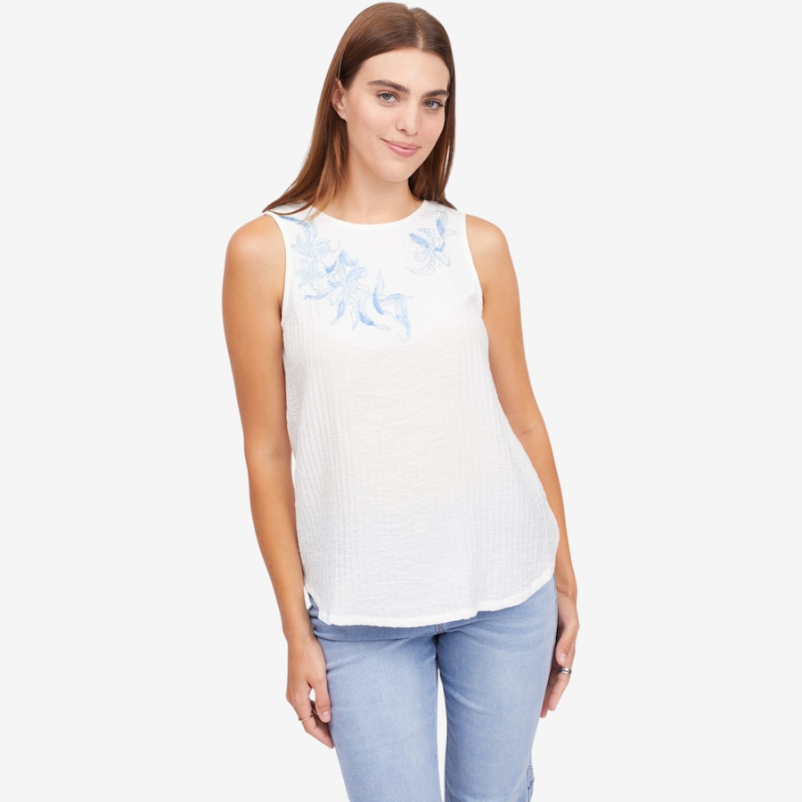 Image 122259_PO.jpg, Product 122-259 / Price $79.99, Diane Gilman Crinkle Dobby Embroidered Tank from DG2 by Diane Gilman on TSC.ca's Fashion department