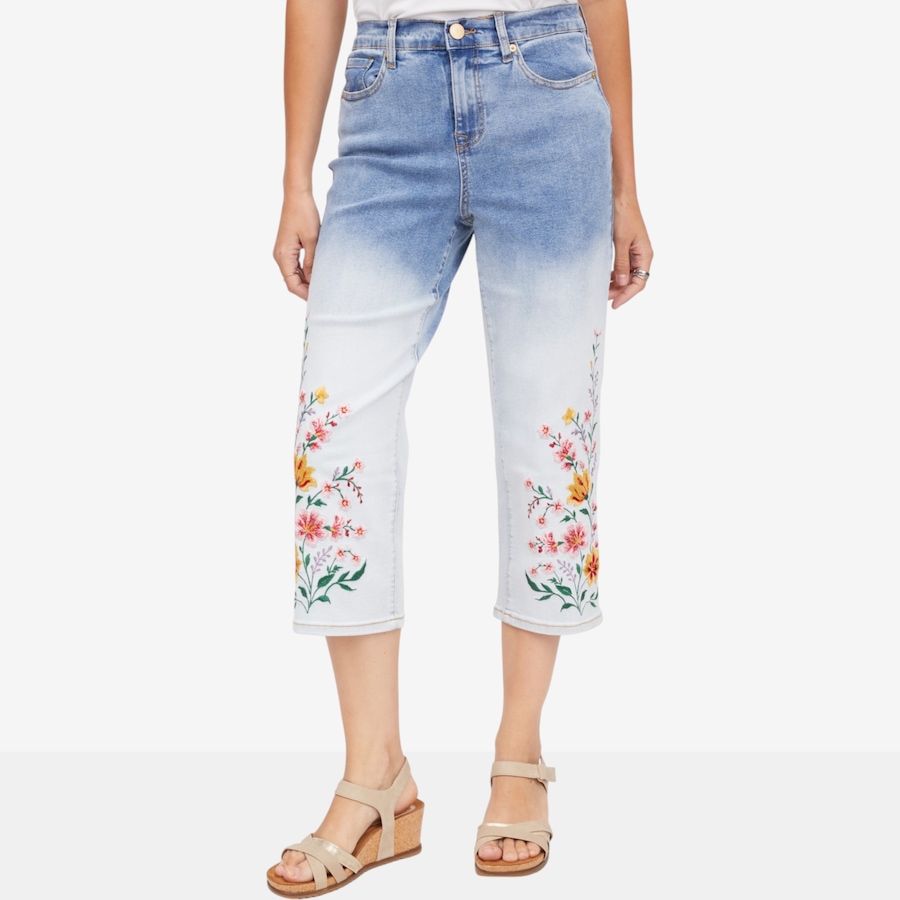 Image 122263_CHA.jpg, Product 122-263 / Price $119.99, Diane Gilman Ombre Dyed Embroidered Relaxed Straight Leg Crop Jean from DG2 by Diane Gilman on TSC.ca's Fashion department