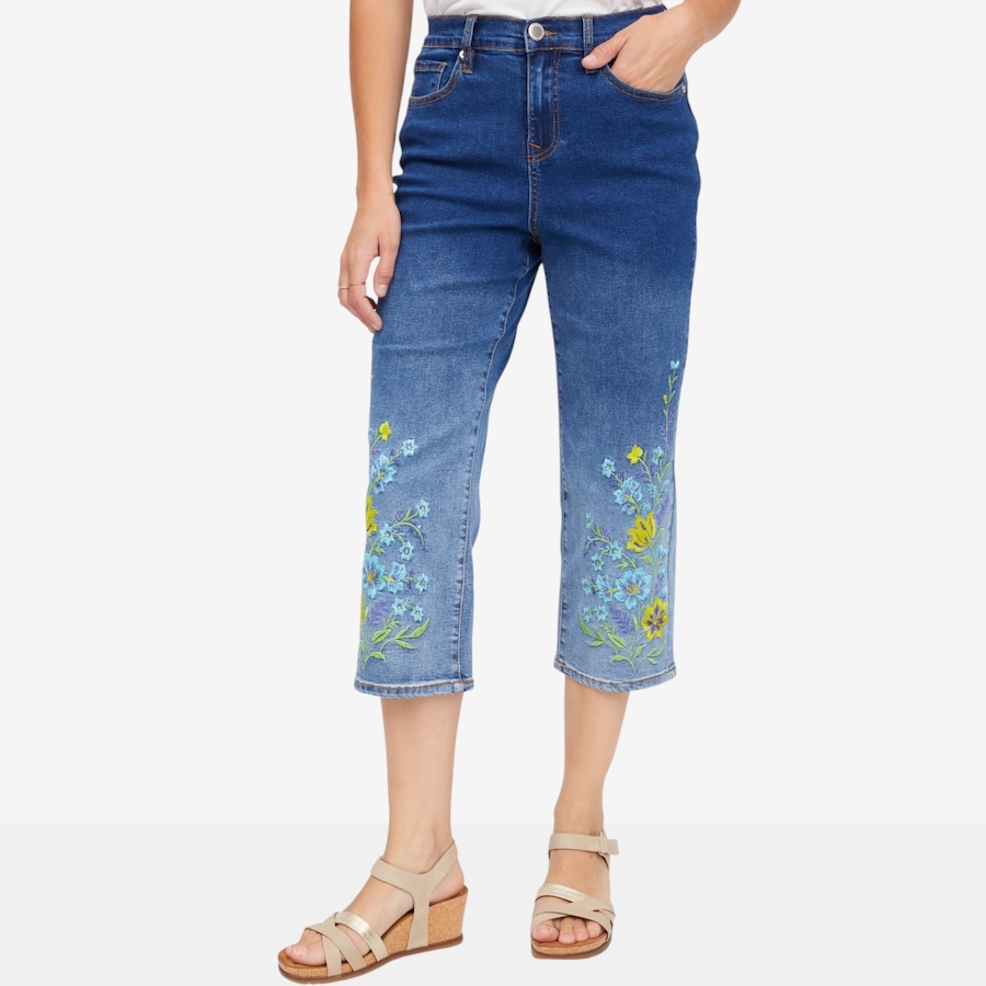 Image 122263_ID.jpg, Product 122-263 / Price $119.99, Diane Gilman Ombre Dyed Embroidered Relaxed Straight Leg Crop Jean from DG2 by Diane Gilman on TSC.ca's Fashion department