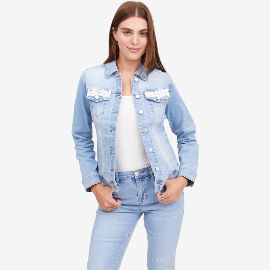 Image 122265_CHA.jpg, Product 122-265 / Price $89.88, Diane Gilman New Classic Stretch Denim Jacket with Lace Trim from DG2 by Diane Gilman on TSC.ca's Fashion department