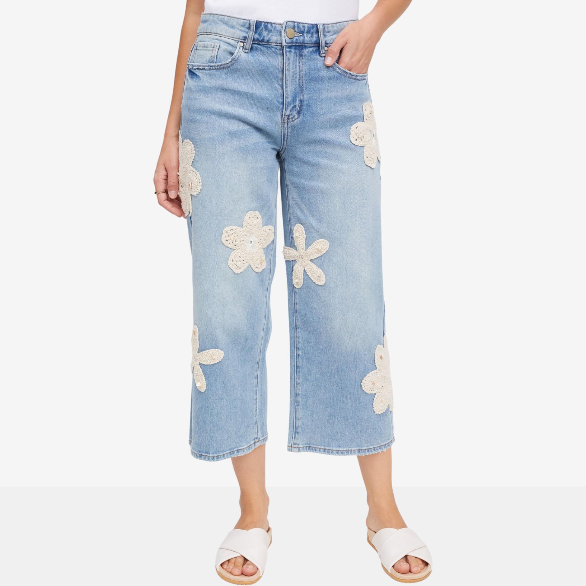 claudia ev Wide Crop Jeans with Crochet - TSC.ca