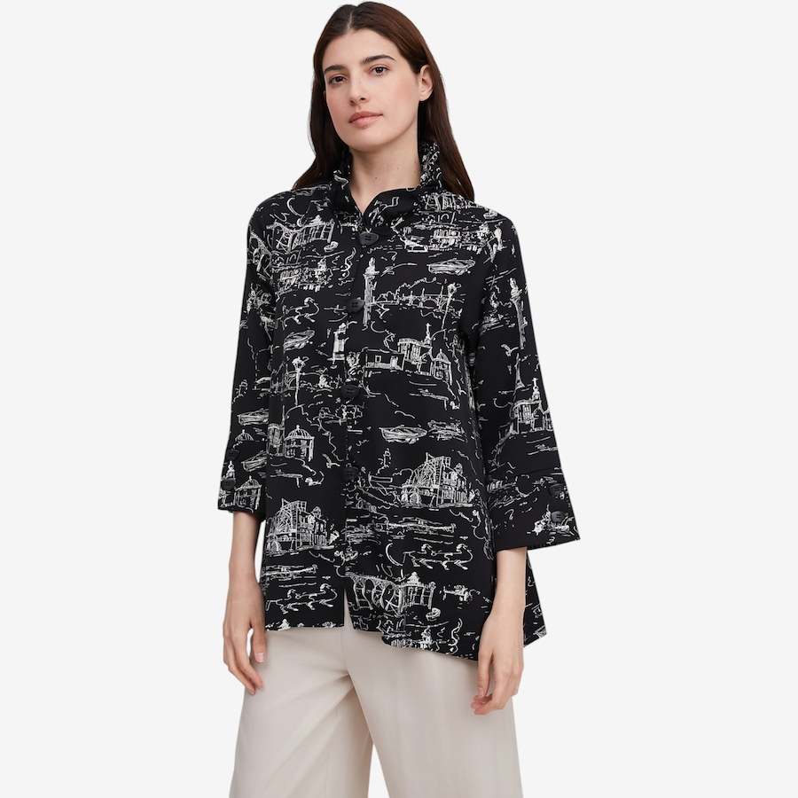 Image 122417_BLK.jpg, Product 122-417 / Price $69.88, Red Coral Printed Button Down Top with Wired Collar from Red Coral Fashions on TSC.ca's Fashion department