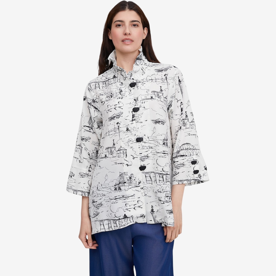 Image 122417_WHT.jpg, Product 122-417 / Price $69.88, Red Coral Printed Button Down Top with Wired Collar from Red Coral Fashions on TSC.ca's Fashion department