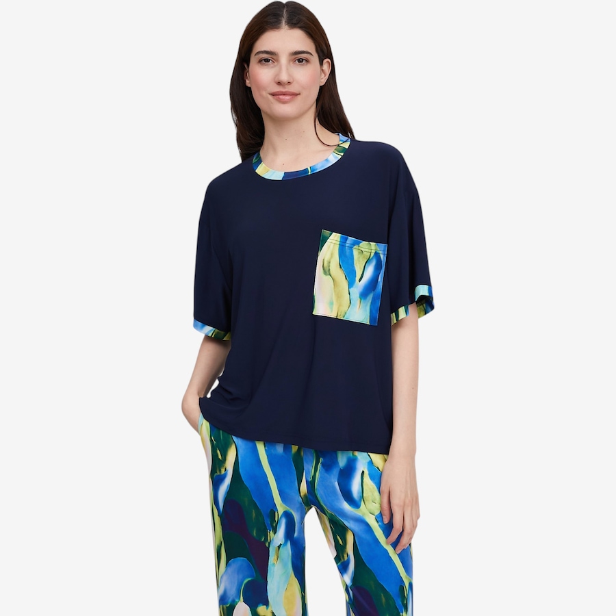 Image 122420_BLU.jpg, Product 122-420 / Price $49.88, Red Coral Abstract-Print Trim Top from Red Coral Fashions on TSC.ca's Fashion department