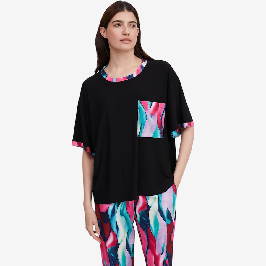 Image 122420_PNK.jpg, Product 122-420 / Price $49.88, Red Coral Abstract-Print Trim Top from Red Coral Fashions on TSC.ca's Fashion department