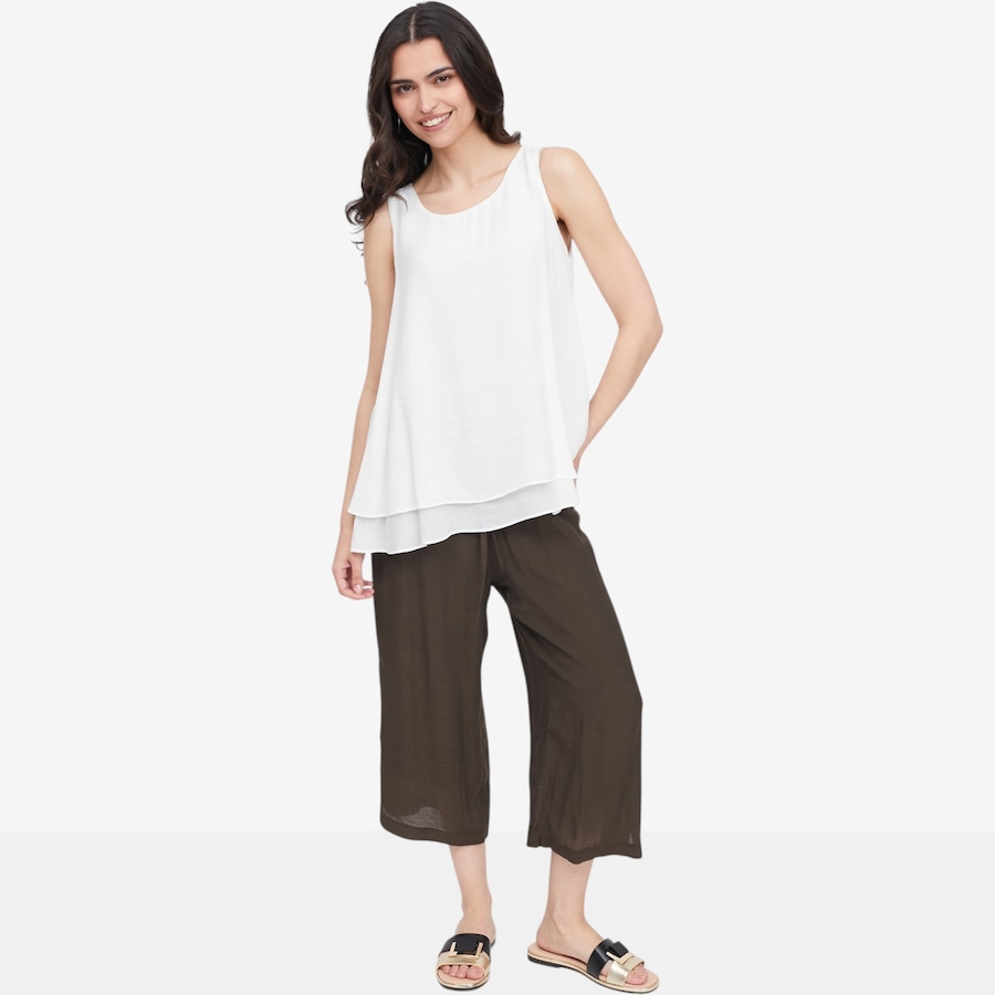 Image 122432_ALTMORE4.jpg, Product 122-432 / Price $27.33, Red Coral Cropped Double Layer Faux Linen Pant from Red Coral Fashions on TSC.ca's Fashion department