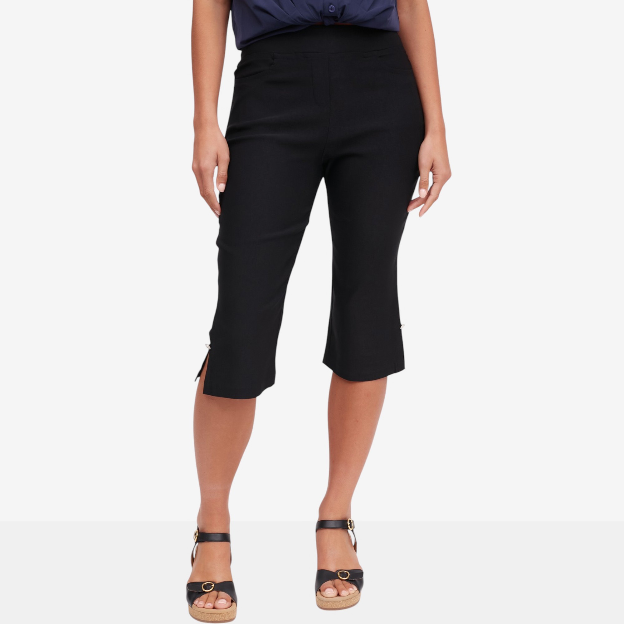 Red Coral Slit Hem Jewel Capri Pants - TSC.ca