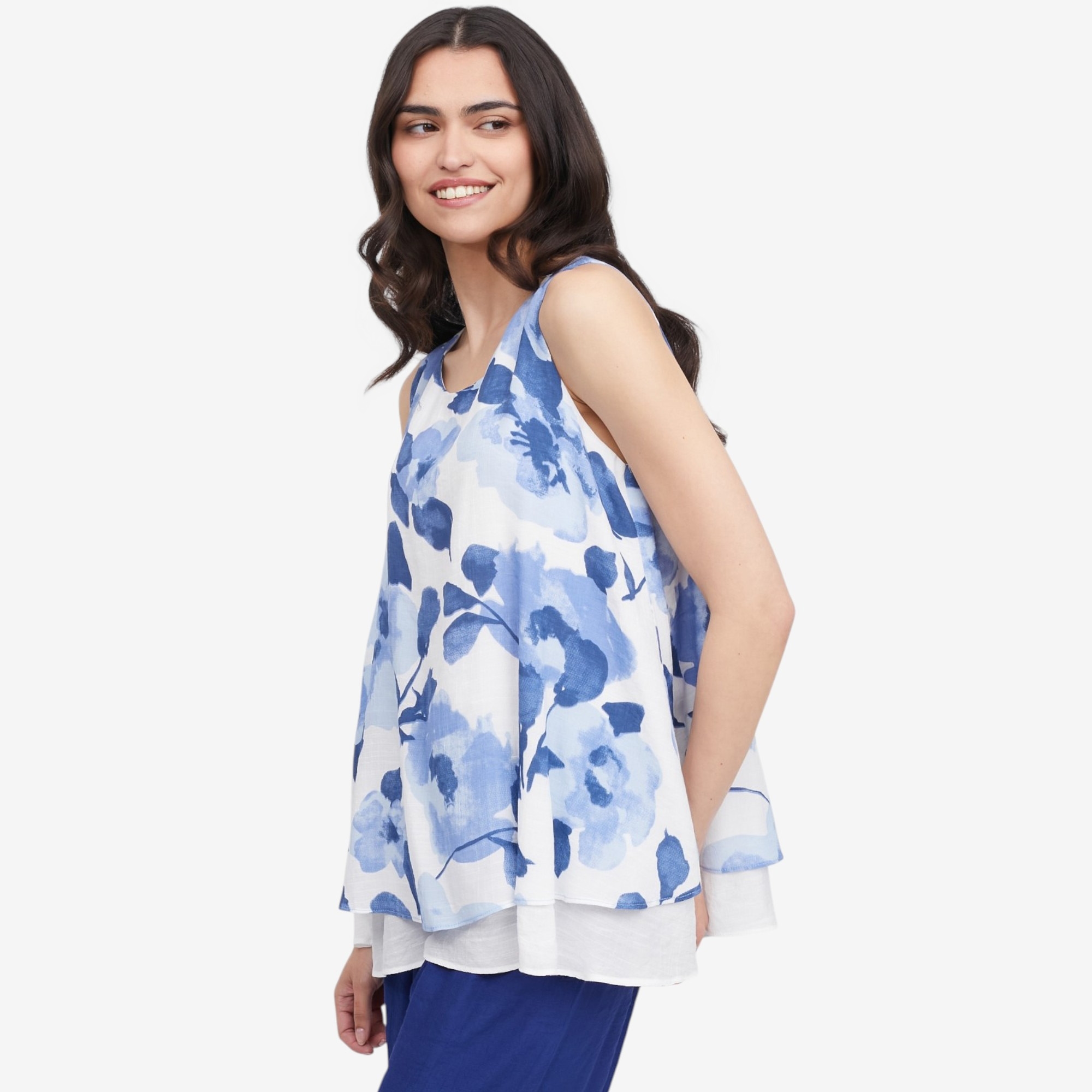 Red Coral Sleeveless Double Layer Faux Linen Top - TSC.ca