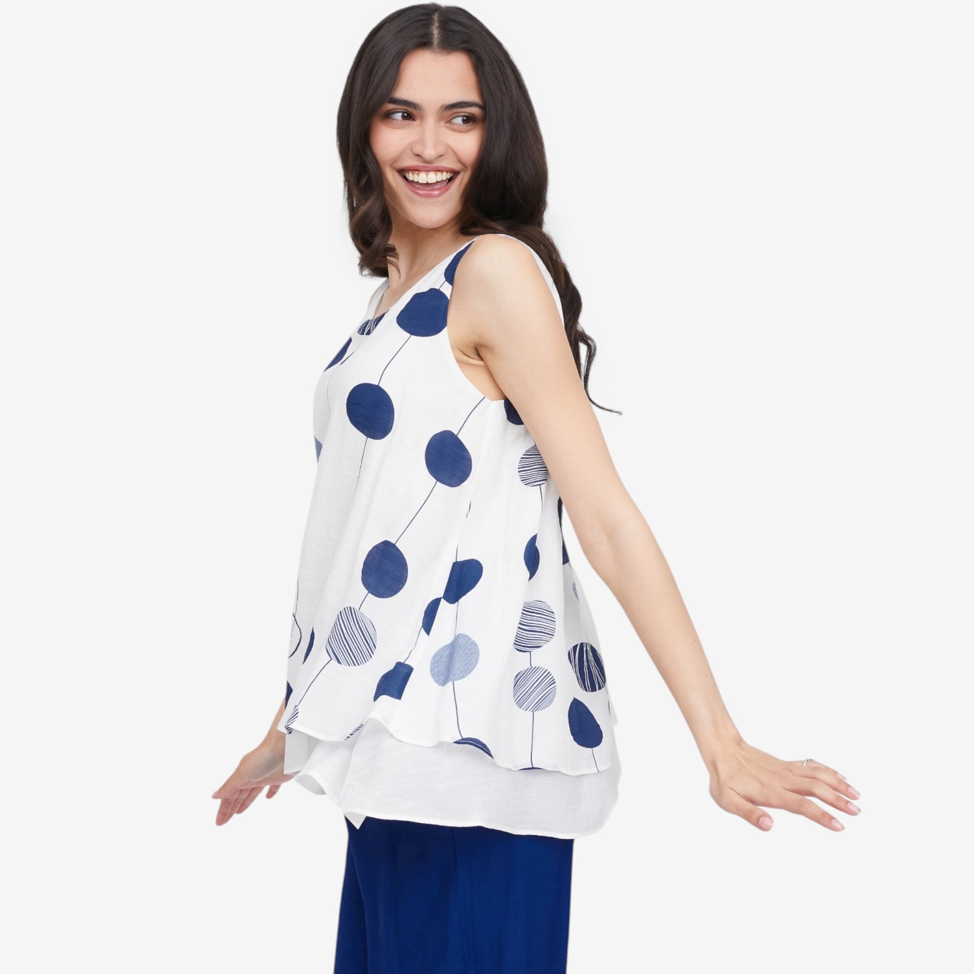 Red Coral Sleeveless Double Layer Faux Linen Top - TSC.ca