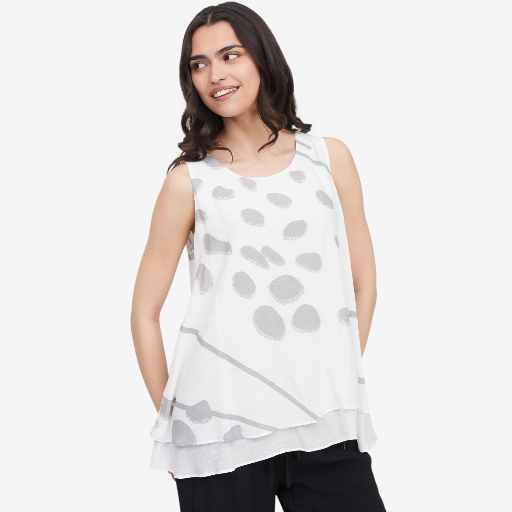 Red Coral Sleeveless Double Layer Faux Linen Top - TSC.ca