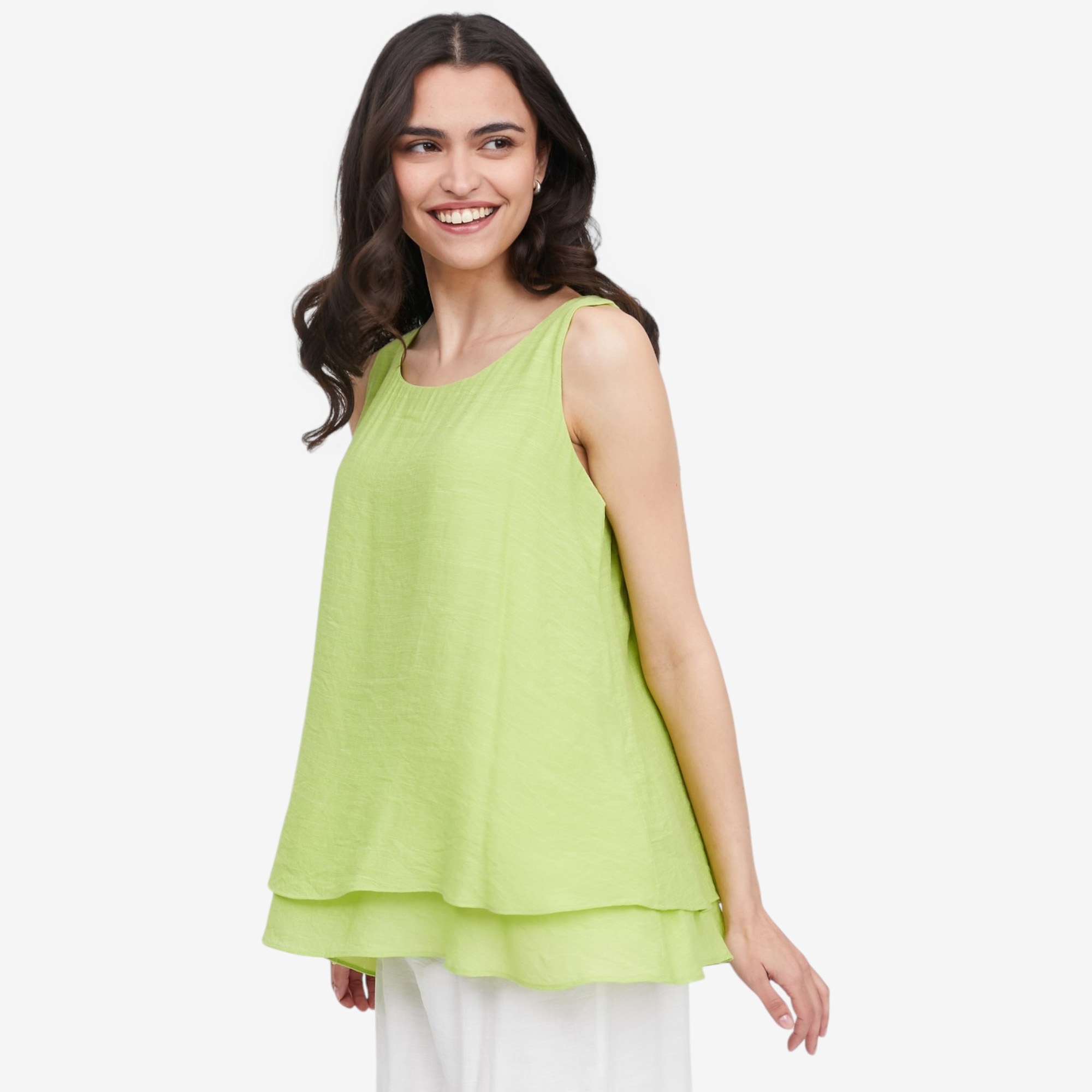 Red Coral Sleeveless Double Layer Faux Linen Top - TSC.ca