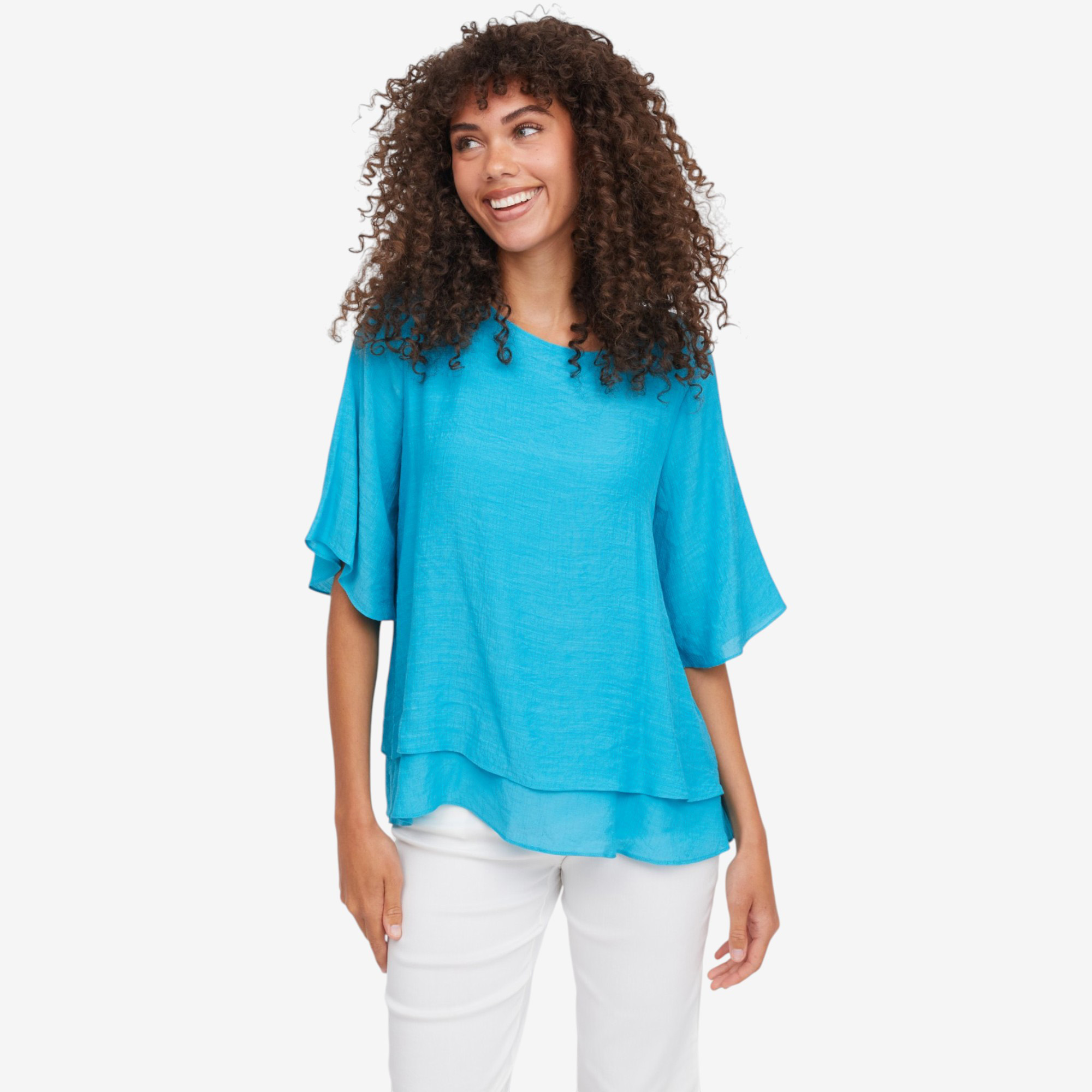 Red Coral Faux Linen Layer Top - TSC.ca