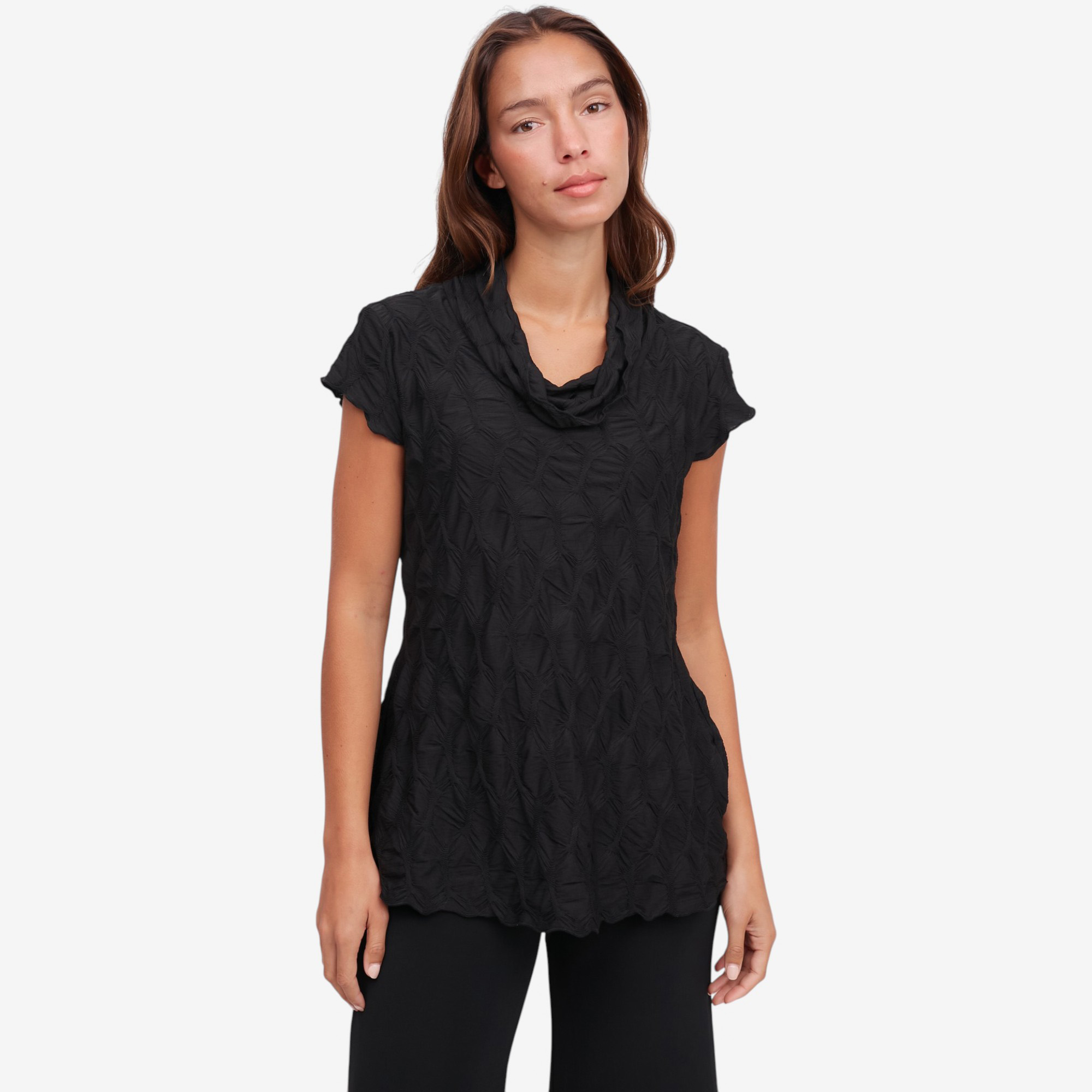 KOMMI コミ　frill tunic Red Coral Honeycomb Tunic with Cowl Neck - TSC.ca