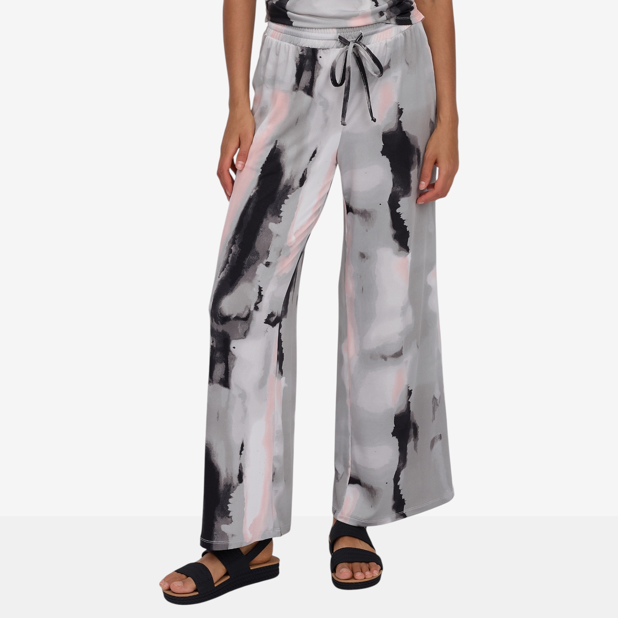 Nina Leonard Elastic Waist Full Length Wide Leg Drawstring Pant