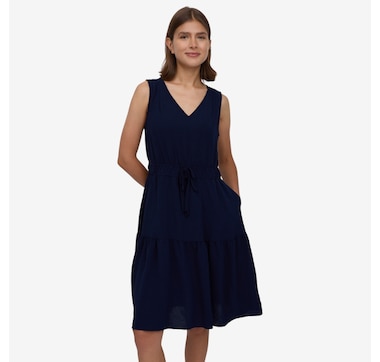 Nina Leonard V-Neck Sleeveless Tiered Textured Wave Dress