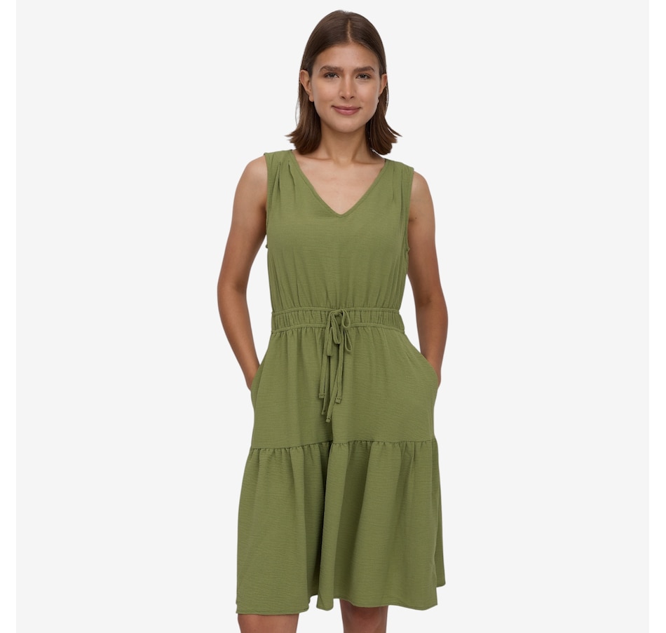 Image 122453_SFOL.jpg, Product 122-453 / Price $49.99, Nina Leonard V-Neck Sleeveless Tiered Textured Wave Dress from Nina Leonard on TSC.ca's Fashion department