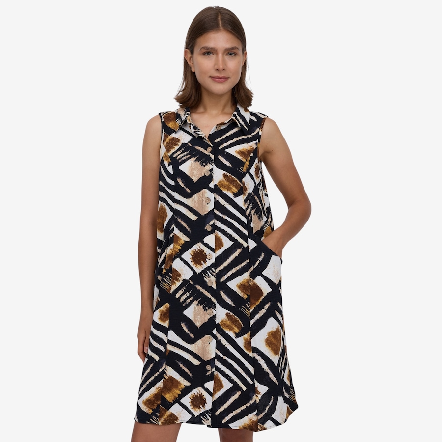 Image 122454_BGO.jpg, Product 122-454 / Price $49.99, Nina Leonard Sleeveless High/Low Hem Collared Shirt Dress from Nina Leonard on TSC.ca's Fashion department