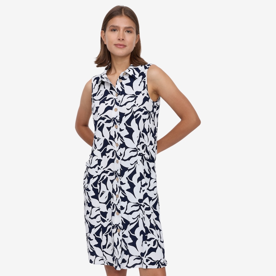 Image 122454_NAVYI.jpg, Product 122-454 / Price $49.99, Nina Leonard Sleeveless High/Low Hem Collared Shirt Dress from Nina Leonard on TSC.ca's Fashion department