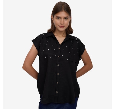 Nina Leonard Collared Button Front Dolman Sleeve Shirt
