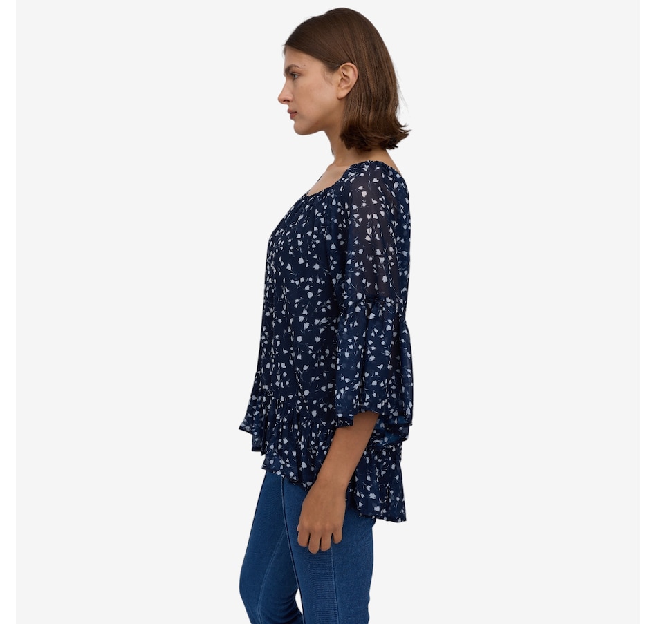 Image 122461_ALTMORE1.jpg, Product 122-461 / Price $49.99, Nina Leonard Crushed Printed Chiffon Tiered Hem Top from Nina Leonard on TSC.ca's Fashion department