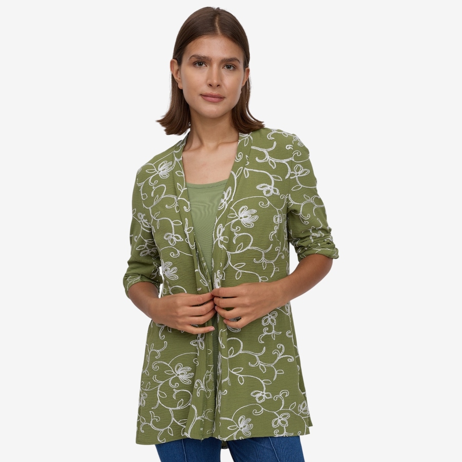 Image 122465_SFOL.jpg, Product 122-465 / Price $54.99, Nina Leonard Embroidered Textured Wave Godet Back Cardigan from Nina Leonard on TSC.ca's Fashion department