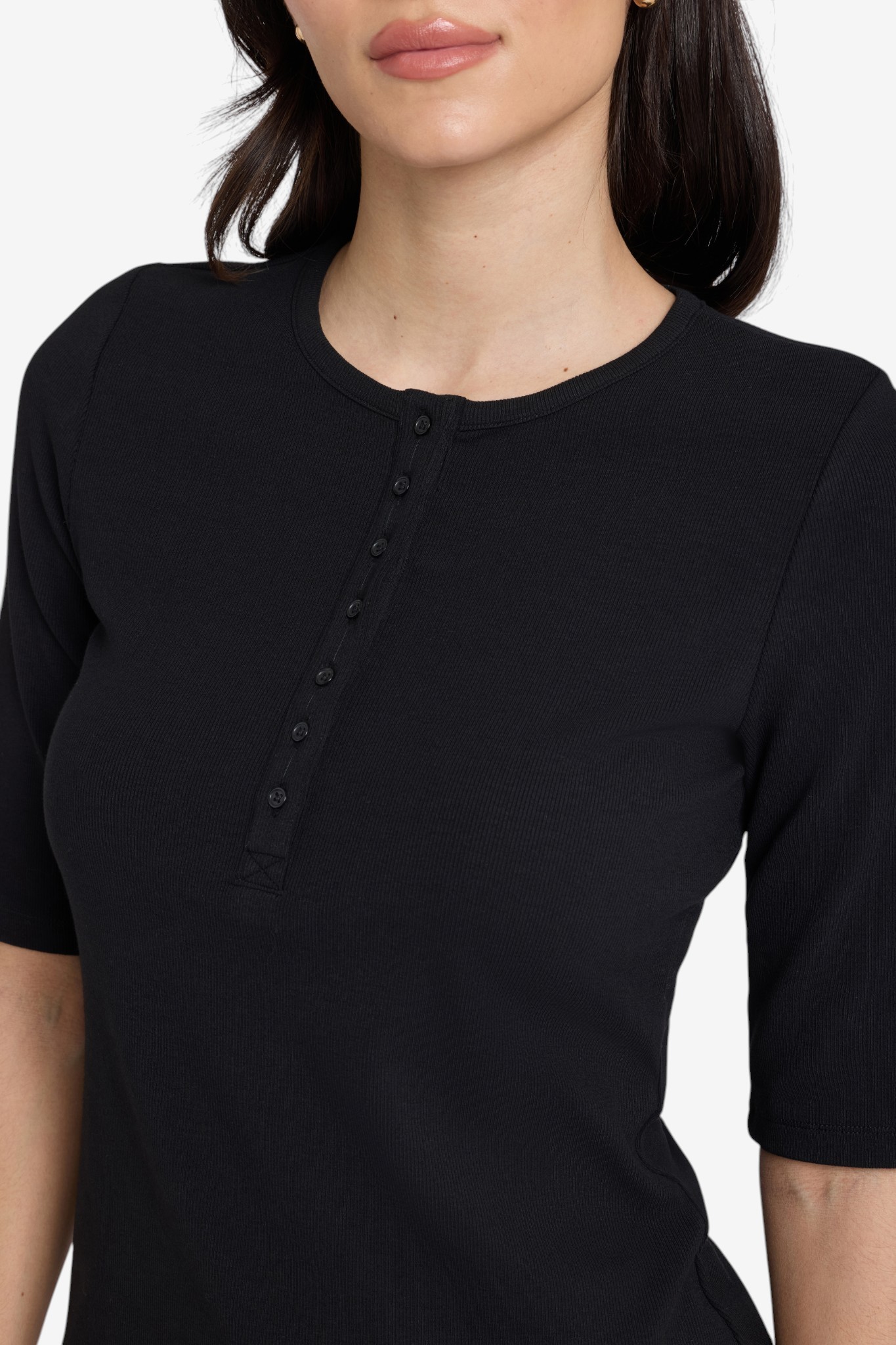 NYDJ Elbow Sleeve Ribbed Henley Top - TSC.ca