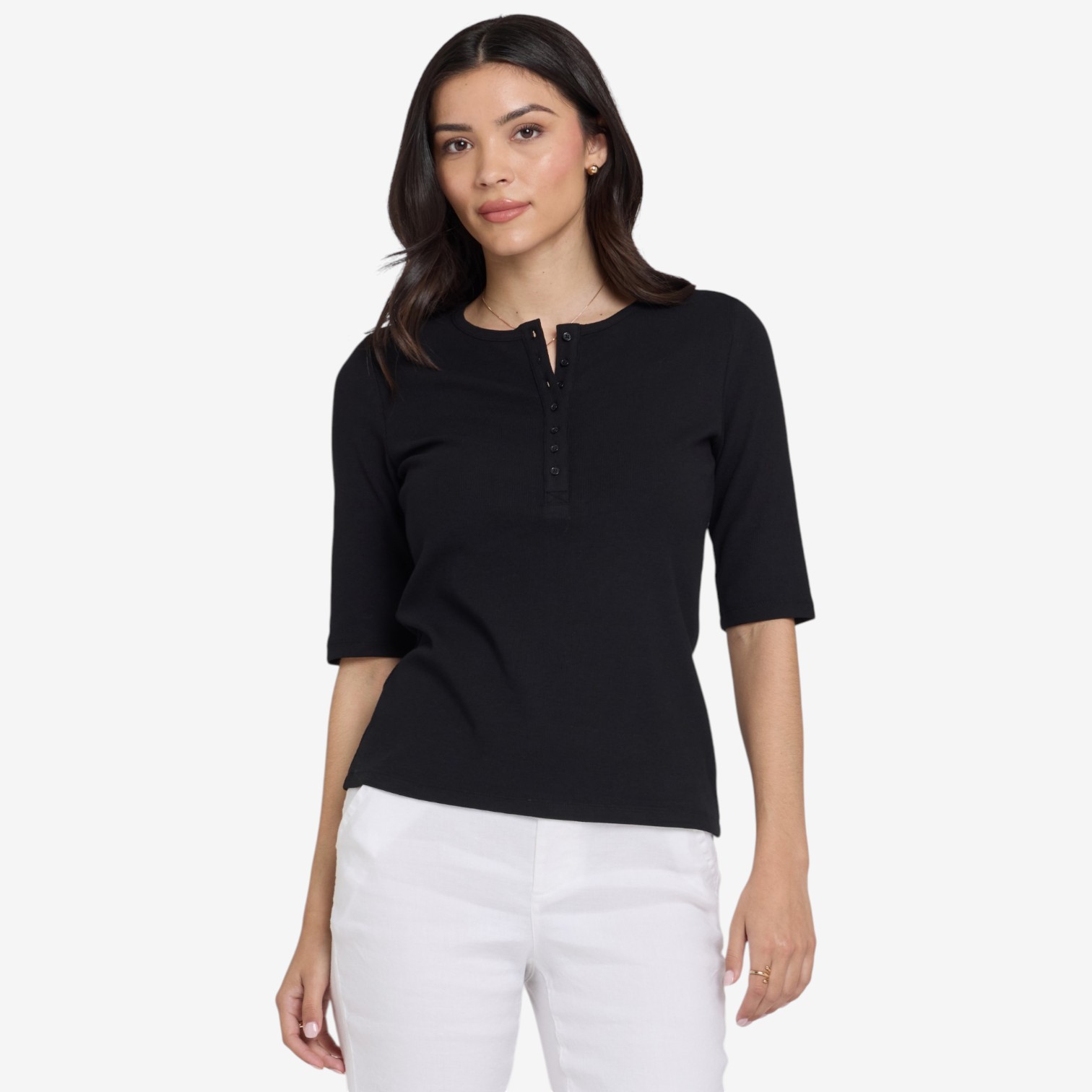 NYDJ Elbow Sleeve Ribbed Henley Top - TSC.ca