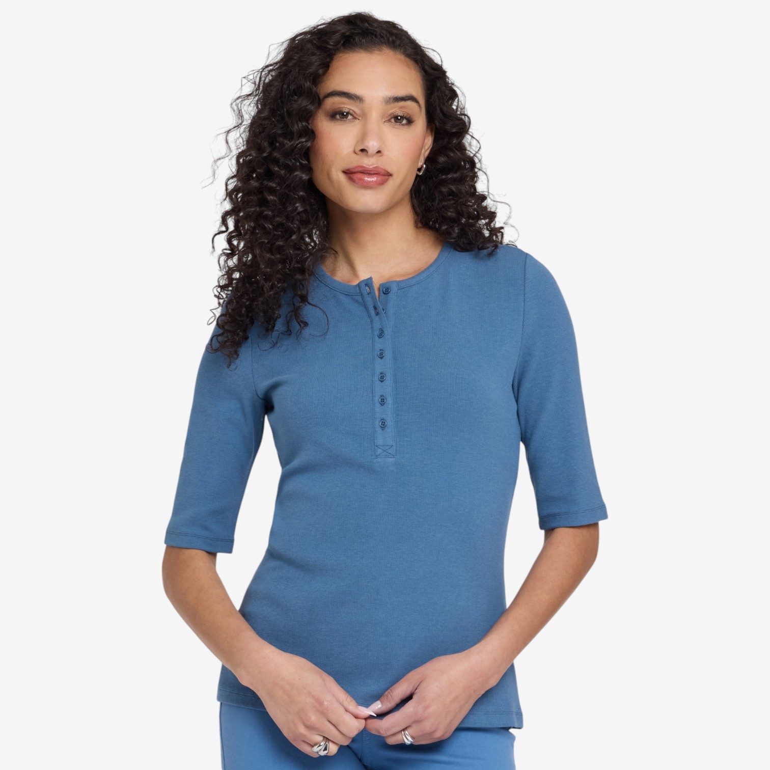 NYDJ Elbow Sleeve Ribbed Henley Top - TSC.ca