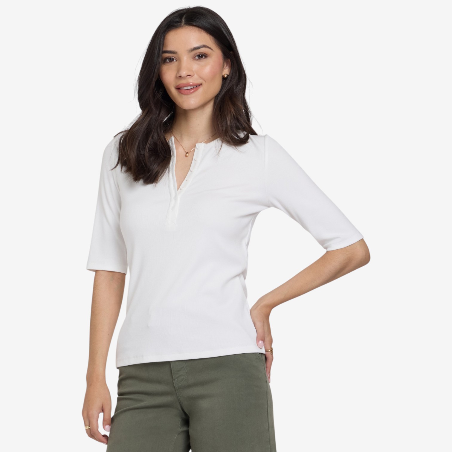 NYDJ Elbow Sleeve Ribbed Henley Top - TSC.ca