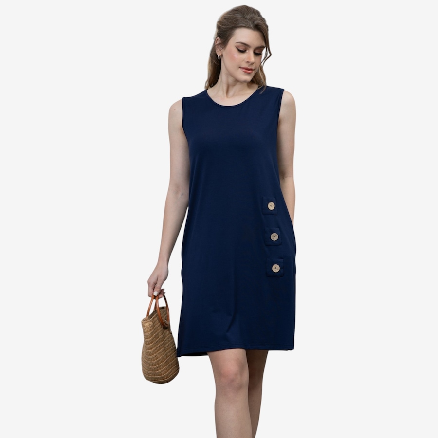 Image 122633_NVY.jpg, Product 122-633 / Price $99.99, Orange Fashion Village Bamboo Sleeveless Dress with Buttons On The Side from Orange Fashion Village on TSC.ca's Fashion department